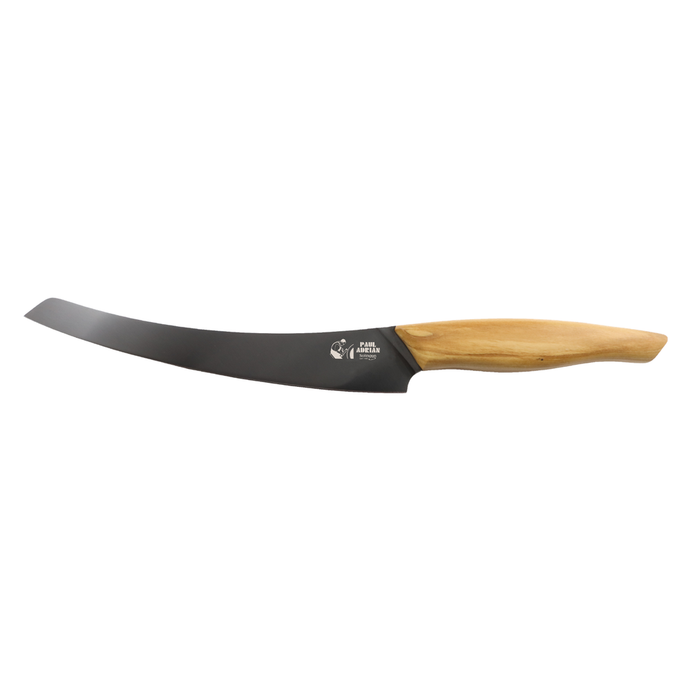 Beluga Slicer knife with a half-flexible blade and an olive wood handle.