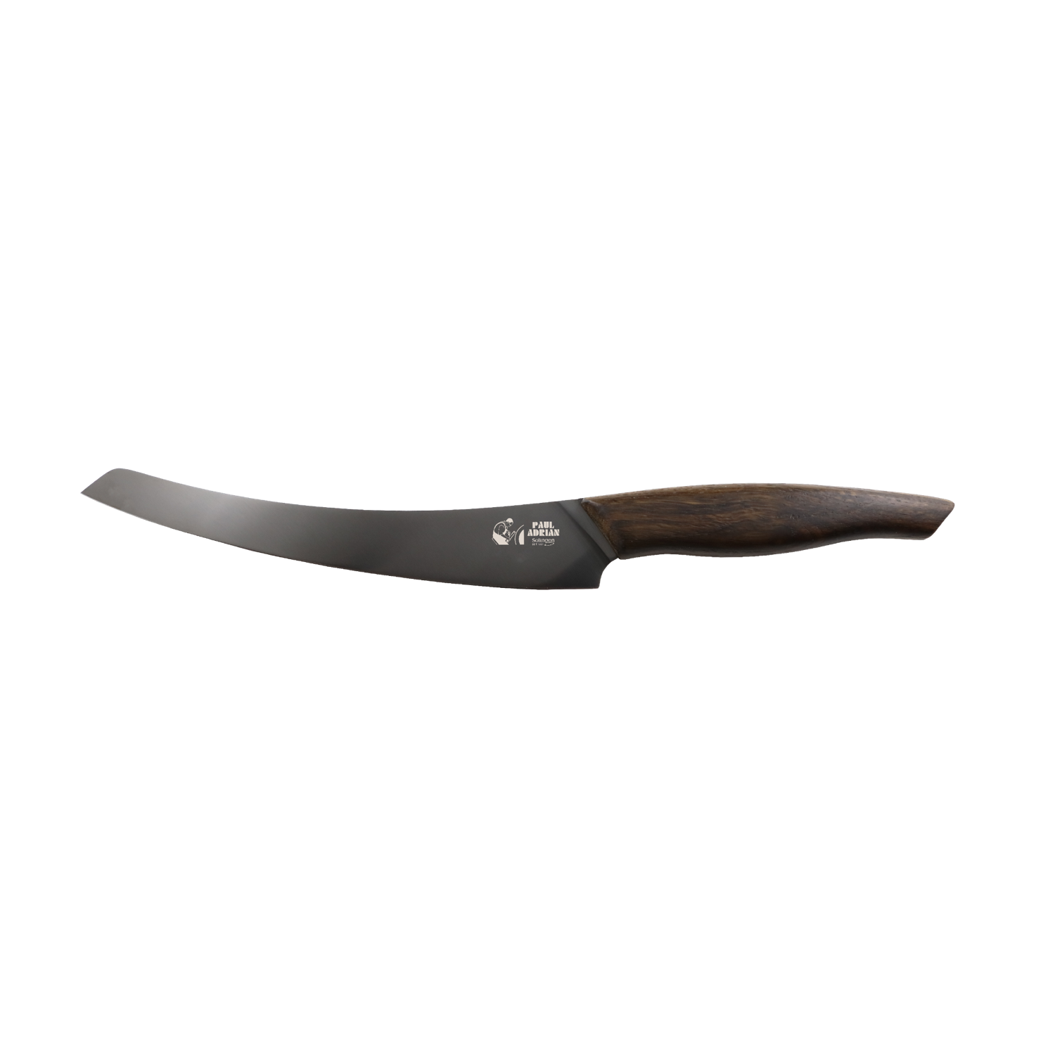 Beluga Slicer knife with a curved blade and olive wood handle for perfect slicing.