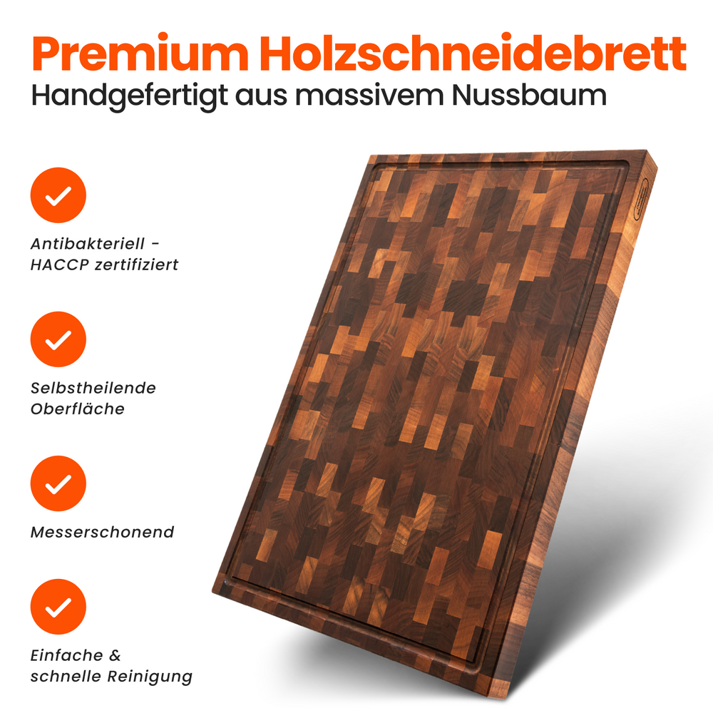 Walnut end grain cutting board including cutting board stopper