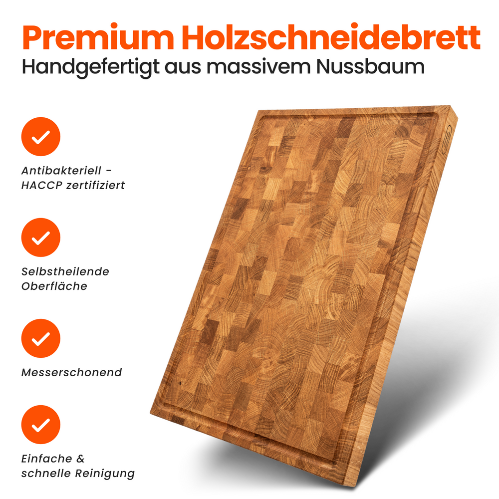 Oak end grain cutting board including cutting board stopper