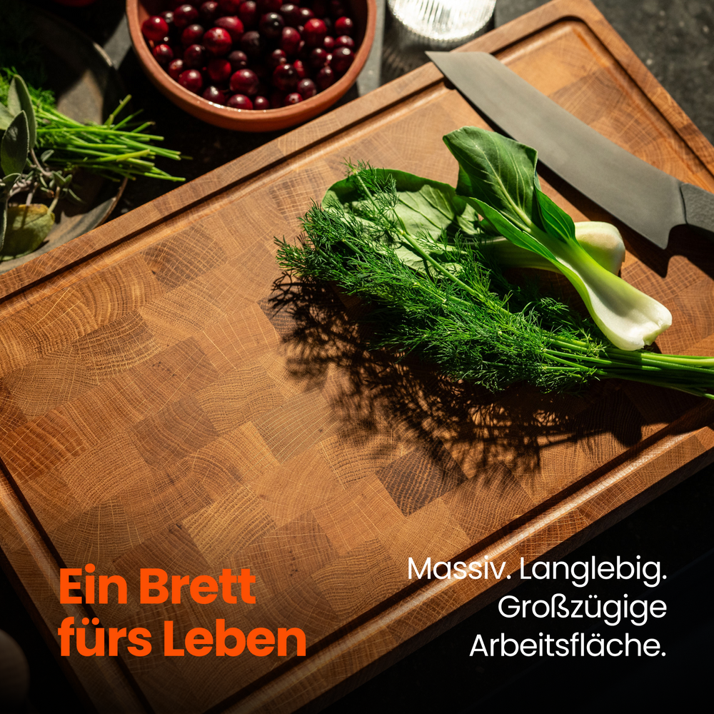 Oak longitudinal wood cutting board including cutting board stopper