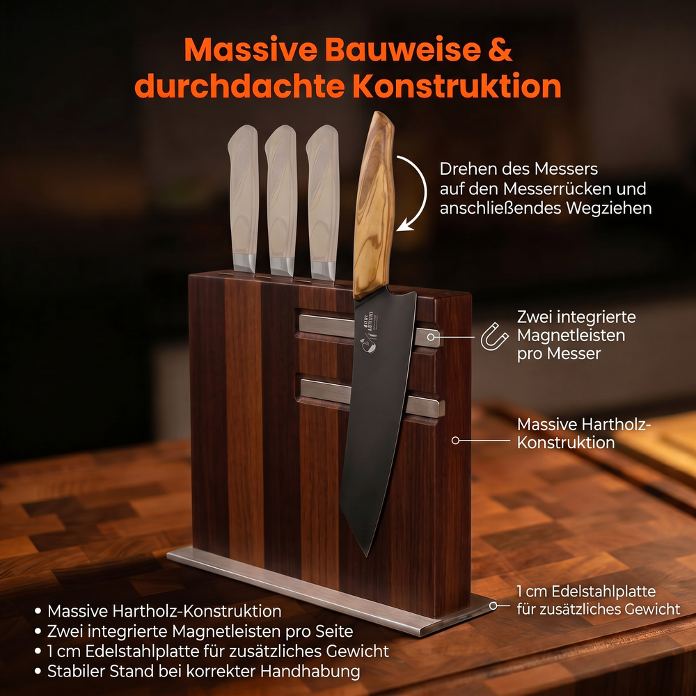 Magnetischer Messerblock Nussbaum Edelstahl